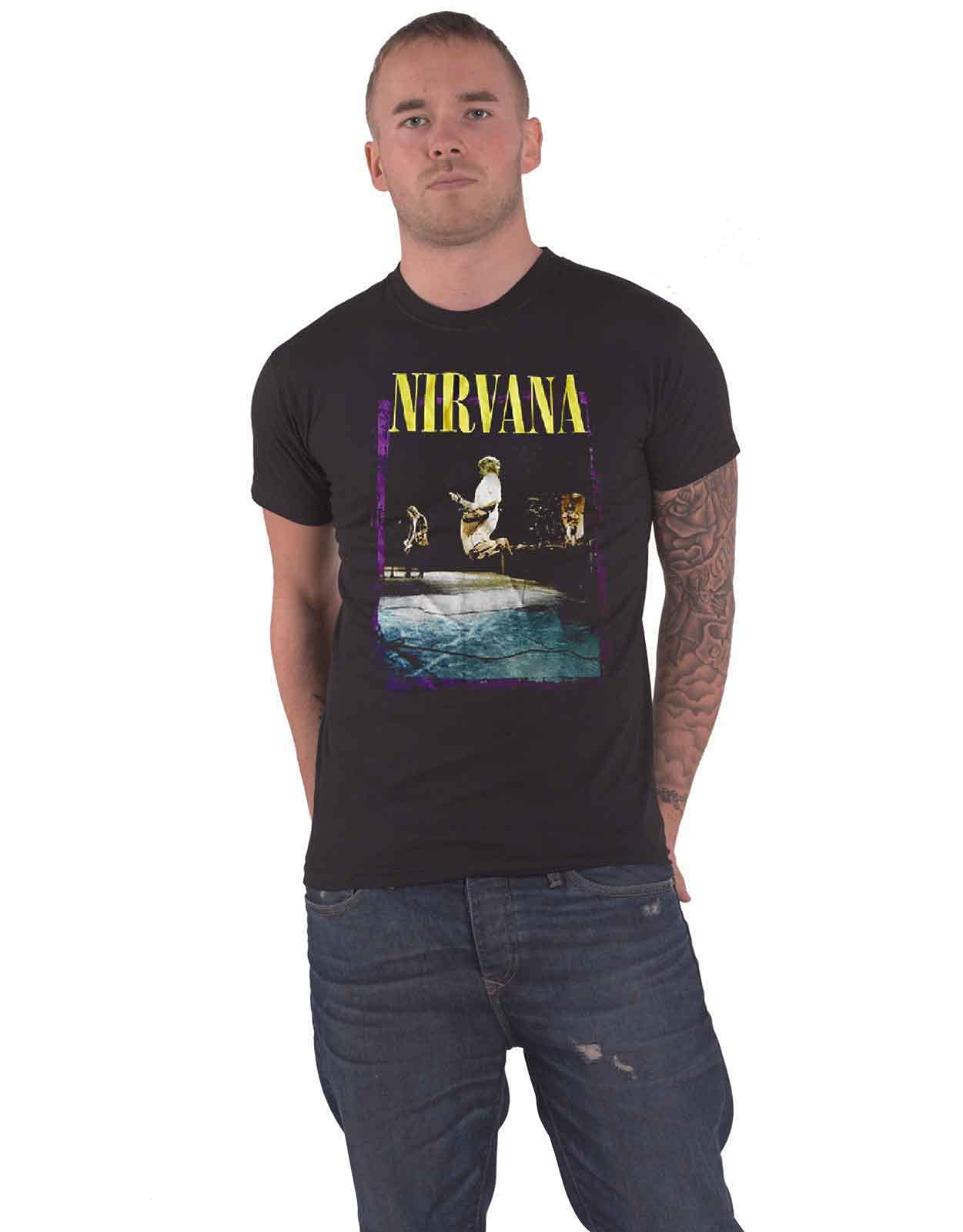 Nirvana Men's Black T Shirt Stage Jump Band Logo Official Medium