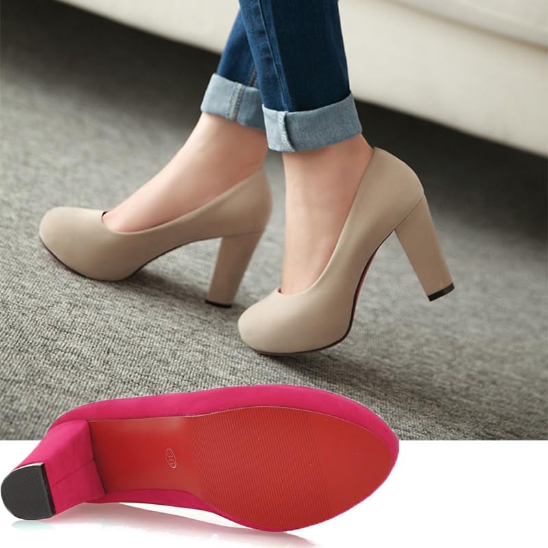 Platform Pumps Shoes for Women Round Toe Fashion Dress Slip On Chunky High Heels Comfort Closed Office Work Wedding Party Shoes-3 in Heel4