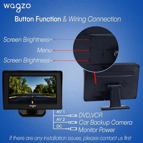 Image of Wagzo 12V, 4.3 Inch Dashboard TFT LCD Car Display Screen with 8 LED Reverse Parking Camera for Car View HD Car Camera, Universal for All Car
