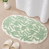 ORTIGIA Cute Leaf Bath Mat, Green Leaves Bathroom Rug Soft Plush Microfiber Absorbent Quick Dry Non Slip Washable Bath Mats Floor Carpet for Shower Stall Bathtub Bedroom Sink Laundry Decor, 20x32