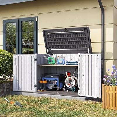 Aoxun Outdoor Storage Cabinet 35 Cu.Ft Outdoor Trash Can Storage Shed Waterproof Horizontal Storage Shed Outdoor Storage for Garbage Bin, Generator, and Lawn Mower (White)
