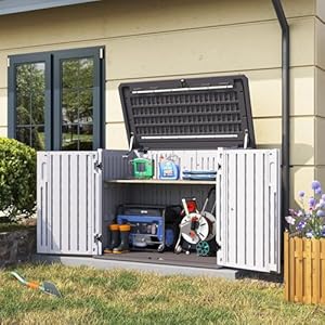 Aoxun Outdoor Storage Cabinet 35 CuFt Outdoor Trash Can Storage Shed Waterproof Horizontal Storage Shed Outdoor Storage for Garbage Bin Generator and Lawn Mower White