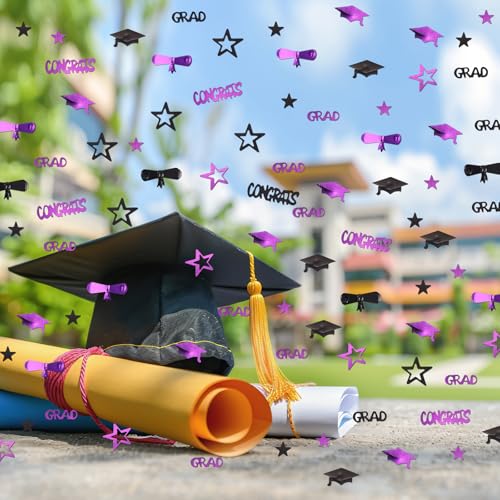 Image of Purple and Black Graduation Confetti 2026, 1000 Pcs Congrats Grad Confetti Class of 2026 Party Table Centerpiece for Graduation Party Decorations