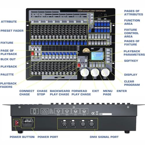 Kontroler światła DMX 512, 1024-kanałowy kontroler DJ z obudową lotniczą, obsługuje bibliotekę świateł R20, 60 scen, 96 opraw, konsola oświetlenia scenicznego