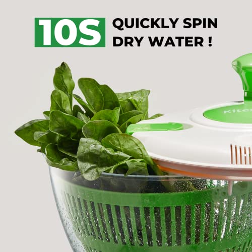 Kitexpert Salad Spinner Large 5.28 Qt, Manual Lettuce Spinner For Veggie Prepping And Fruit Washing, Vegetable Dryer Spinner With Built-In Draining System, Locking And Rotary Handle (Green) #TOP1