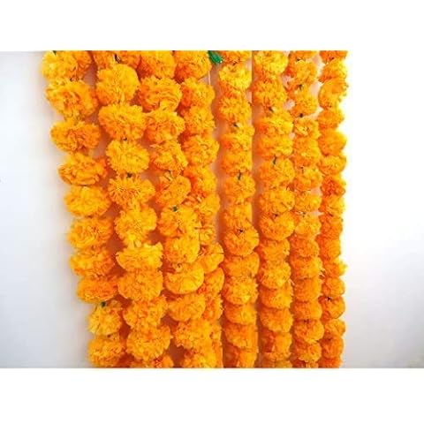 Estationeryhouse marigold garlands light orange pack of 5 appox 5 feet wedding Decoration mehndi party artificial flower garland Cover