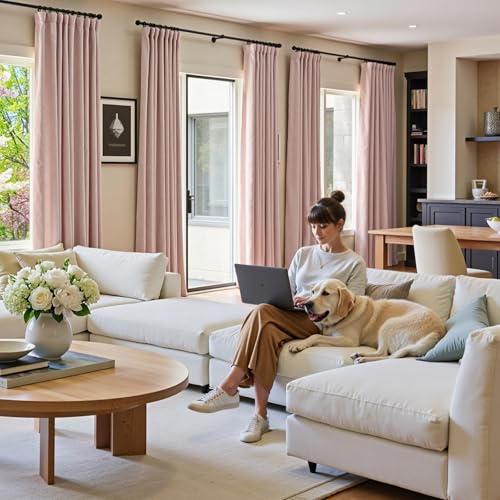 Image of Extra Long Pink Velvet Curtains Rod Pocket 52x108 Inch 2 Panels | Soft Velvet, Room Darkening, For Tall Windows & High Ceilings, Light Shifting Texture, Elegant Drape, Soft Luxury