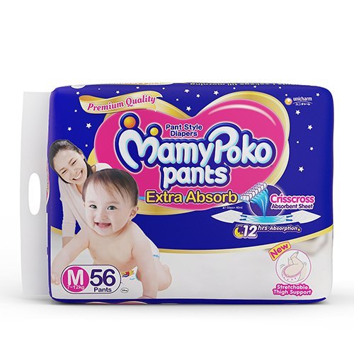 Mamy Poko Pants Extra Absorb Medium Size Diaper Pants (Pack of 56)