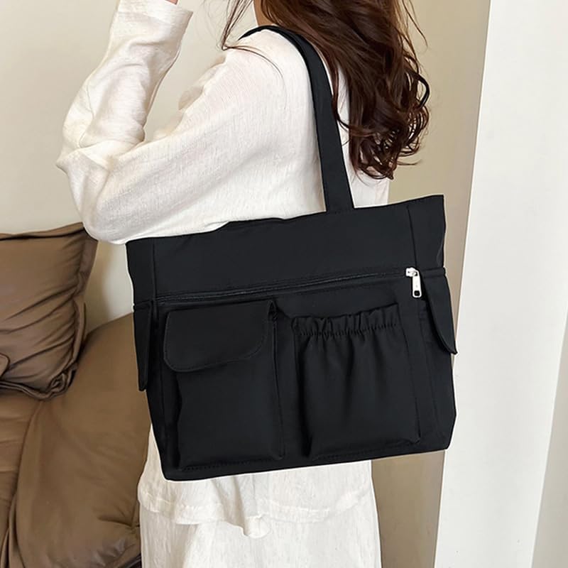 Nylon Shoulder Bag for Women – Large Capacity Crossbody with External Pocket