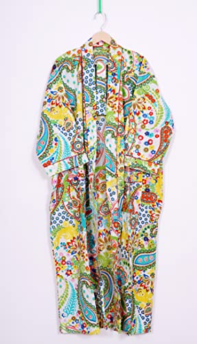 Image of Pure 100% Cotton Robe For Womens Bathrobe Dressing Gown Long sleepwear Free Size Kimono