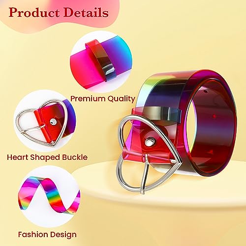 TXIN Fashion Rainbow Belt with Heart Buckle for Women Girls, Wide PVC Waist Belt Punk Waist Band Strap for Dress Jeans3