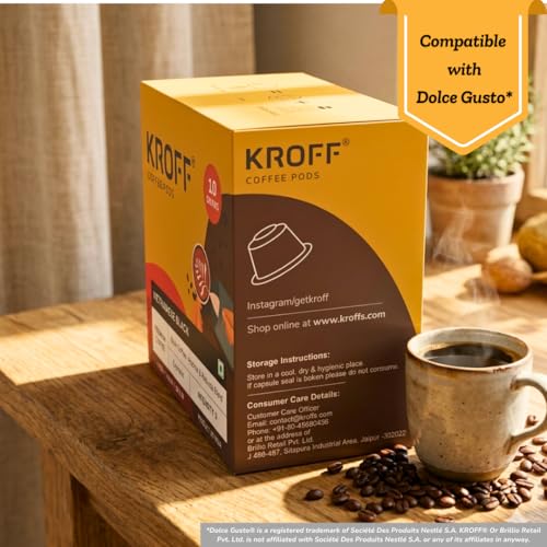 Image of KROFF Vietnamese Black Coffee Pods | Dolce Gusto Compatible | Espresso - Medium Dark Arabica Robusta Blend Roast | 10 Pods Per Box