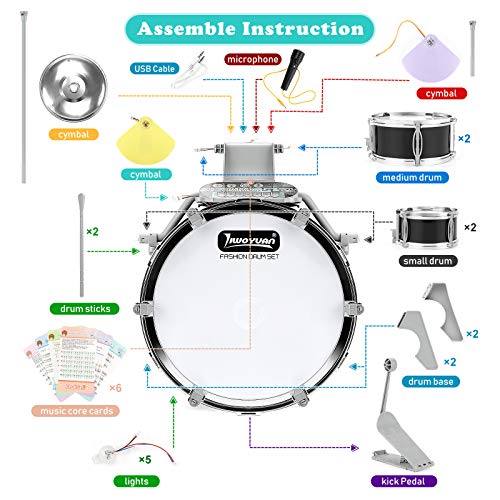 BEAURE Jazz Drum Set for Kids with Light Sound Microphone Compatible with Mobile Phone/Computer/MP3 Musical Playset Educational Instrument Kit for Kids Gift Toy for Kids Toddler Boys Girls