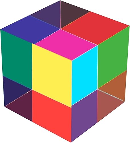 Cubo de colores mezcladores, 2.362 in (2.36 pulgadas) colorido acrílico cubo de cristal, juguete de física multicolor y decoración de escritorio,