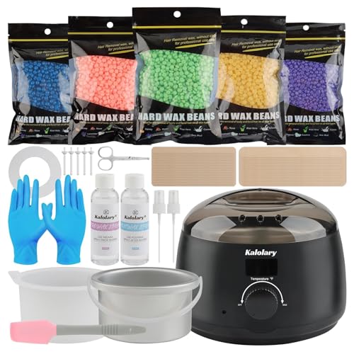 Kalolary Kit de cera para hombre de cuerpo entero, nuevas perlas de cera, suave, hipoalergénico, kit de cera mensual para pieles sensibles mixtas - calentador de cera para depilación, fácil de usar