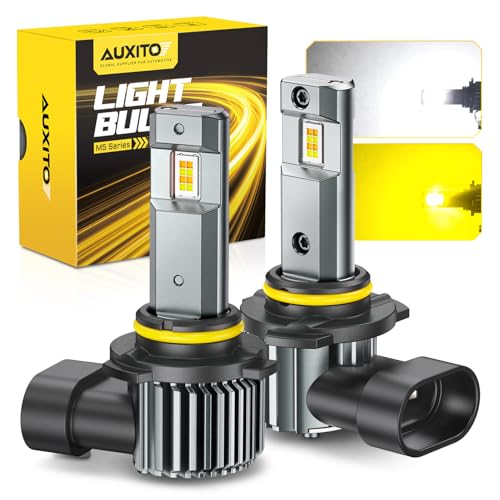 Image of AUXITO HB4 9006 LED Switchback Bulbs, 50,000 Lumens 600% Super Bright, 6500K White /3000K Golden Yellow Dual Color Easy Switch, Mini Sized, CanBus Ready, 2PCS