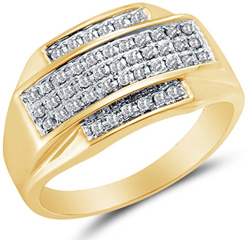 Sonia Jewels 10K Yellow Two Tone Gold Round Diamond Mens Wedding Band Ring - Micro Pave Setting (1/3 cttw.)