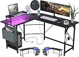 SZXKT Gaming Desk with Monitor Stand and Power Outlets,l Shaped Desk with Storage and LED Lights,Hom