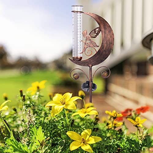 Rain Gauge Outdoor Decorative, 35 Inch Solar Powered Lighted Fairy Garden Stakes Decor With Glass Tubes For Outdoor Lawn Pathway Patio Decorations #TOP5