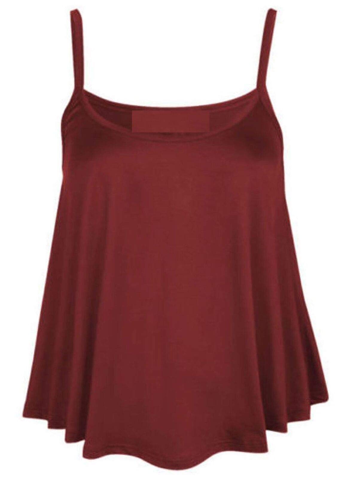 21Fashion Women's Wine Plain Cami Swing Vest Sleeveless Top Strappy Flared Cami Vest Top Plus Size