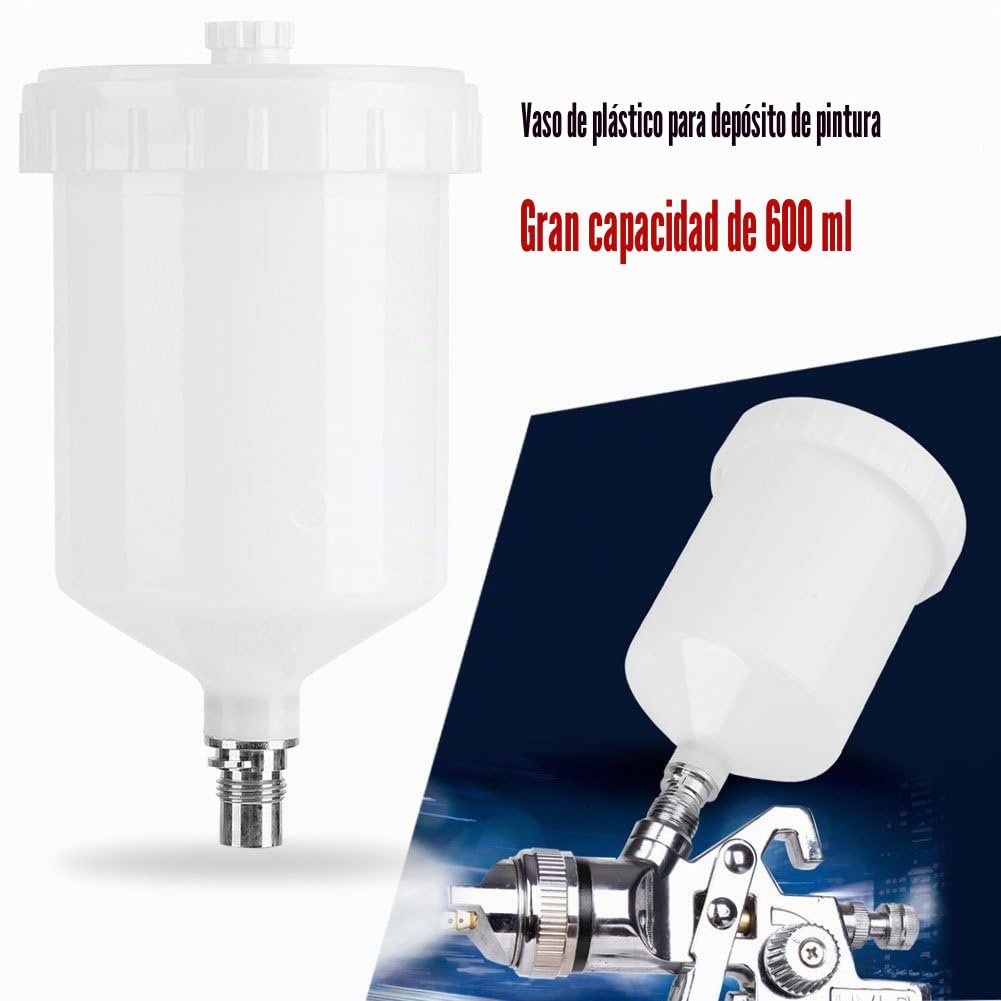 600 ml 18 cm x 10 cm plástico Hvlp Pintura para pulverizador Conector Jet pulverizador