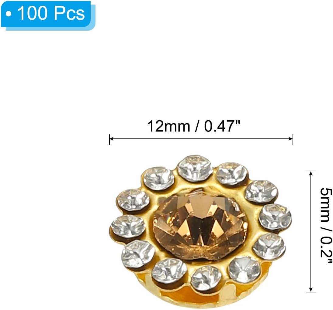 PATIKIL 12 mm Flower Claw Sew on Pearls Rhinestones, 100 Pcs Crystals Glass Metal Base Flower Claw Gems Crystals for DIY Crafts Shoes Dress Clothes Earring Belt Sewing Accessories, Brown - Image 2