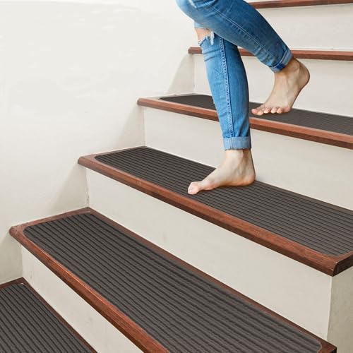 Non-Slip Carpet Stair Treads for Wooden Steps, 15pcs 8x30in Slip Resistance Indoor Peel & Stick Stair Treads Carpet Runner Mats for Elders, Kids, Dogs, Staircase Step Rugs Stair Grip NonSlip, Gray