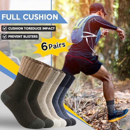 6 Pairs Men's Merino Wool Crew Socks - Thermal Winter Warm Breathable Cozy Cold Weather Hiking Socks for Men2