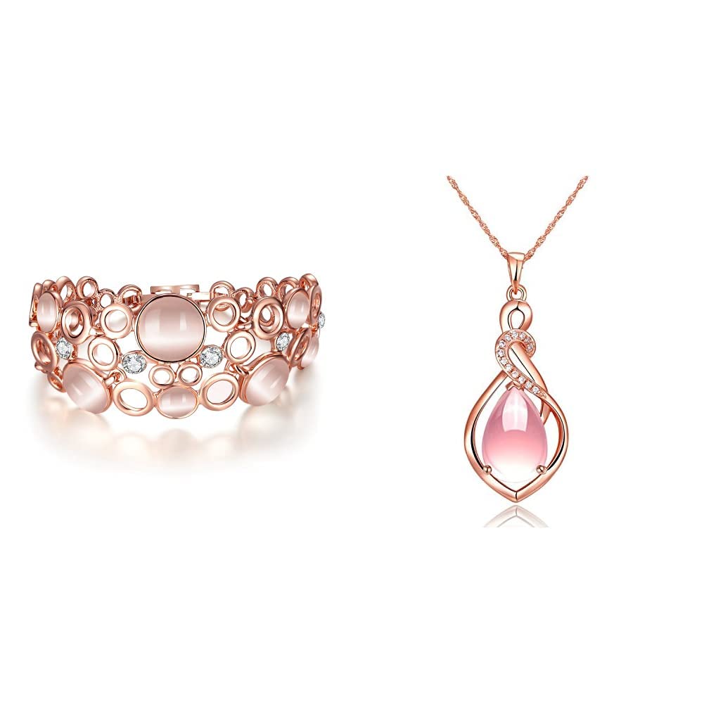18K Rose Gold Classic Femme Opal Stylish Bracelet For Girls And Women (9574B) And Rose Gold Crystal Stylish Pendant Necklace For Women (9581Np)-image-24
