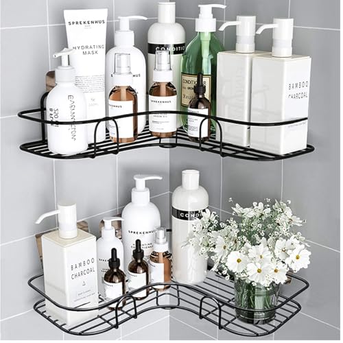 Image of BENAVJI Drill Free Corner Shelf for Bathroom Wall Bathroom Organizer Without Drill Kitchen Rack Pack of 2