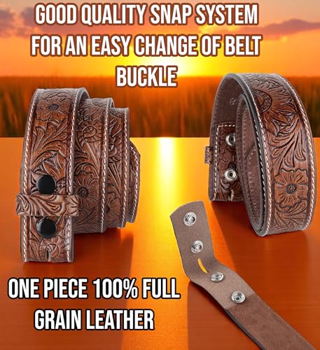 Image of F&L CLASSIC Western Belt without buckle for men - Full Grain Leather Cowboy Belts for jeans - One Piece Leather strap belt