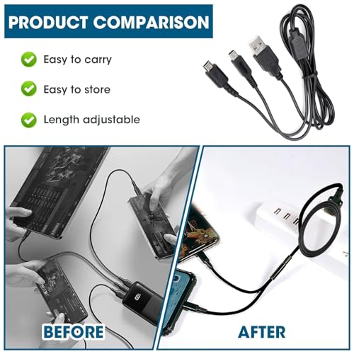 Qkhcable 2-in-1 Charger Cable for Nintendo DS Lite - Universal USB Charging Cable Lead Wire Cord Cable for DS Lite, 3DS, New 3DS XL, 2DS, DSi & More - Simultaneous Play & Charge - Durable (Black-1pc) - Image 3