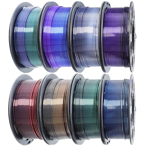 Image of MIKA3D 3D Printing Filament Silk Color Change PLA, 1.75mm Silk 2 Color Change PLA Filament 8 Spools Bunlde, 8 Most Popular Color Change Shiny PLA Mixed, 0.25kg /Spool, Total 2kg 3D Printing Silk PLA