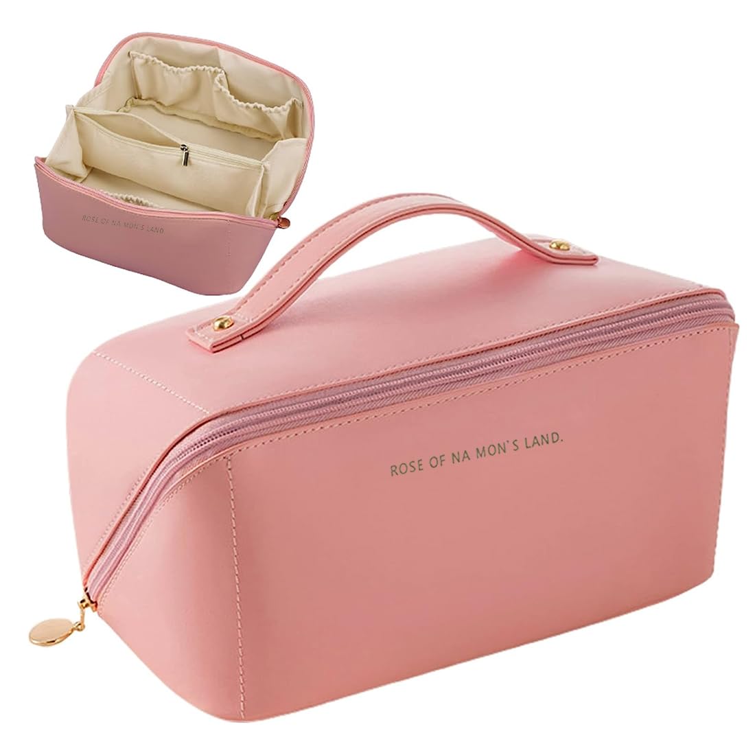 1pcs Borsa Cosmetica da Viaggio,Borsa Cosmetica da Donna in Morbida Pelle PU, Borse da Toilette Impermeabile Portatile,Perfetto per Viaggio/All'aperto,il rosa