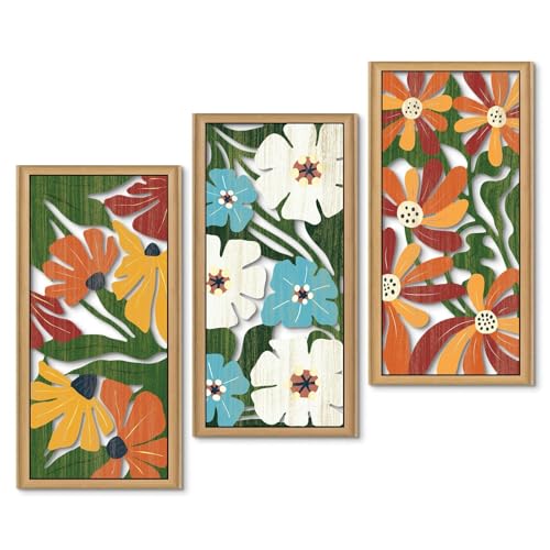 Cuadros de madera para paredes vacías arte floral retro de mediados de siglo Putuo Decor