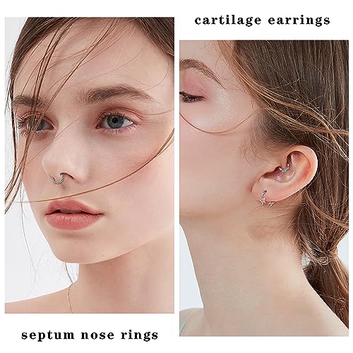 LOYALLOOK 16Pcs 16G Septum Rings Hoop for Women Men Surgical Steel Dangle Septum Jewelry Septum Clicker Horseshoe Nose Rings Hoop Hinged Segment Daith Helix Tragus Cartilage Earrings Piercing2