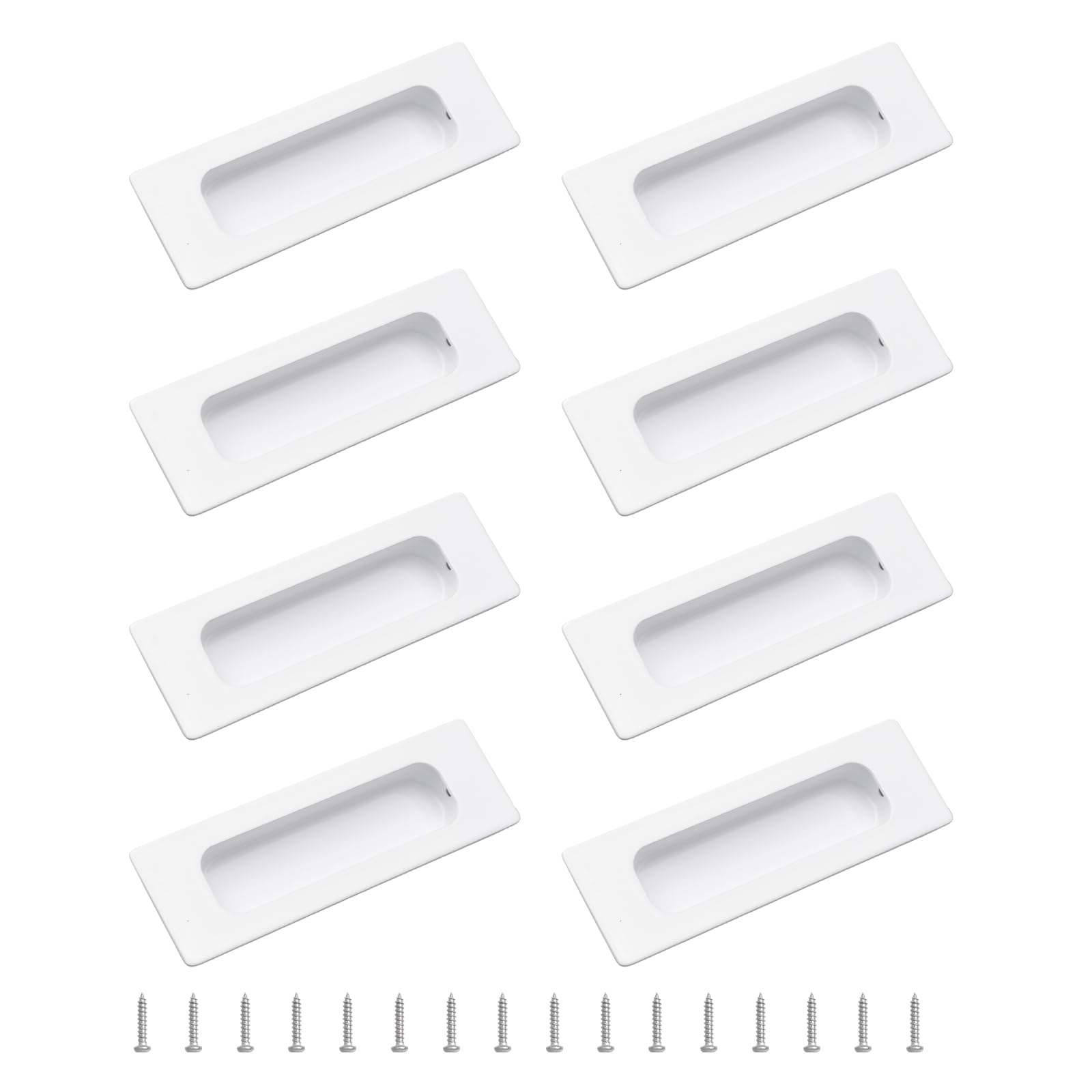 MOROBOR 8 PCS Recessed Cabinet Handles, Warm White Stainless Steel Rectangular Knob with Screws, Exposed Installation Embedded Pull Handle for Wardrobe Drawer Flush Sliding Door -117 mm/4.6 in