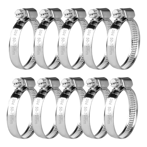 10 Pz Fascette Stringitubo Inox, Fascette Metalliche, Fascette Stringitubo in Acciaio Inox Regolabile 50-70 mm, Fascetta Metallica con Vite, Collare Stringitubo a Bullone per Tubo Acqua Auto Piscina