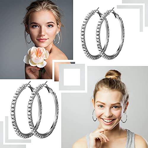 Kigeli 5 Pairs Large Crystal Hoop Earrings Set Big Shiny 3-7 cm Round Party Lightweight Rhinestone Sparkly Hoop for Women Jewelry Party Gift Wedding Date2