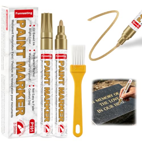 Image of Funnasting Golden Tombstone Marker Pen,3mm Precise Tip for Restoring Grave