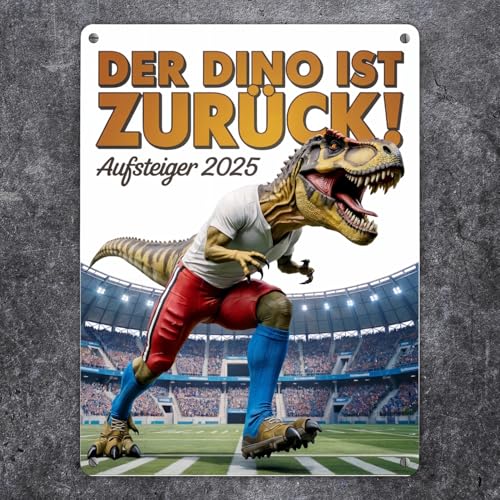 Hamburg Aufstieg 2025 Metallschild XXL in 28x38 cm - Der Dino ist Zurück! lustiges Fan-Geschenk für Hamburg-Anhänger