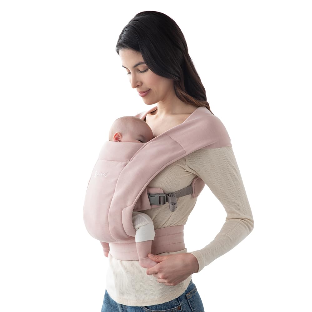 Ergobaby Embrace Baby Carrier Newborn to Toddler - Lightweight Ergonomic Baby Carriers - Cozy Essentials (7-25 Pounds), Ponte Knit, Blush Pink