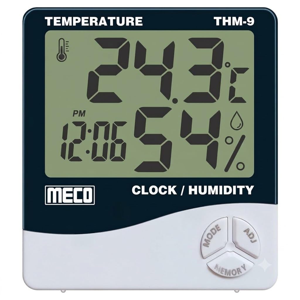 MECO THM-9 Digital Temperature & Humidity Meter with Clock & Calendar | Indoor Thermometer Hygrometer | LCD Display | Max/Min Memory | °C/°F Selection | Alarm Clock | Home, Office, Lab & Greenhouse-image-20