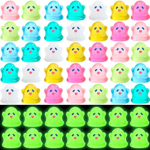 Image of JUNEBRUSHS 50 Pcs Halloween Mini Ghost, Luminous Ghost Figurines Miniature Ornaments Glow in The Dark for DIY Crafts Party Gifts Landscape Decorations