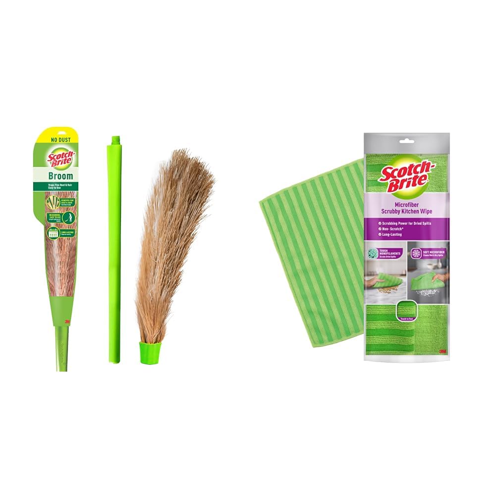 Scotch-Brite No-Dust Broom, Long Handle, Easy Floor Cleaning (Multi-use)