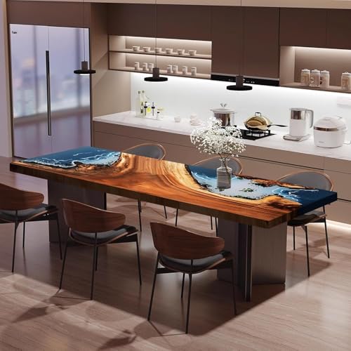FOEVAFLO Walnut Custom Dining Table, Epoxy Resin Table, Large River Table, Solid Wood Indoor Modern Kitchen Table Furniture for Dining Room