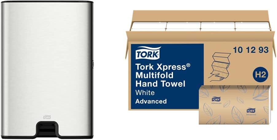 Tork Xpress Multifold Hand Towel Dispenser Stainless Steel H2, One-at-a-Time Dispensing, Image Range, 463002 & Xpress Countertop Multifold Hand Towel Dispenser H2, Stainless Steel, 302030