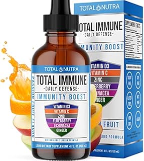 Total Nutra 6-in-1 Liquid Multivitamin Supplement | 100% Daily Zinc, Vitamin D3 and Vitamin C Immunity Drops | Elderberry, Echinacea & Ginger Defense Support for Adults & Kids | 4 oz Passion Fruit