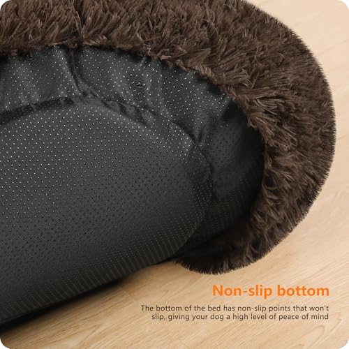HMTOPE Orthopädisches Hundebett rund Hundekissen Hundesofa Katzenbett Donut Kuscheliges Hundekorb Waschbar, 120 cm Ø, Braun