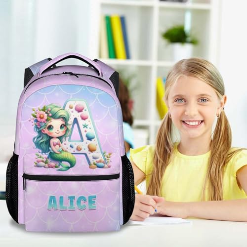 Custom Backpack for Girls, 17 Inch Personalized Cute Initial Mermaid Backpacks for Kids, Pink Lightweight Bookbag for School2